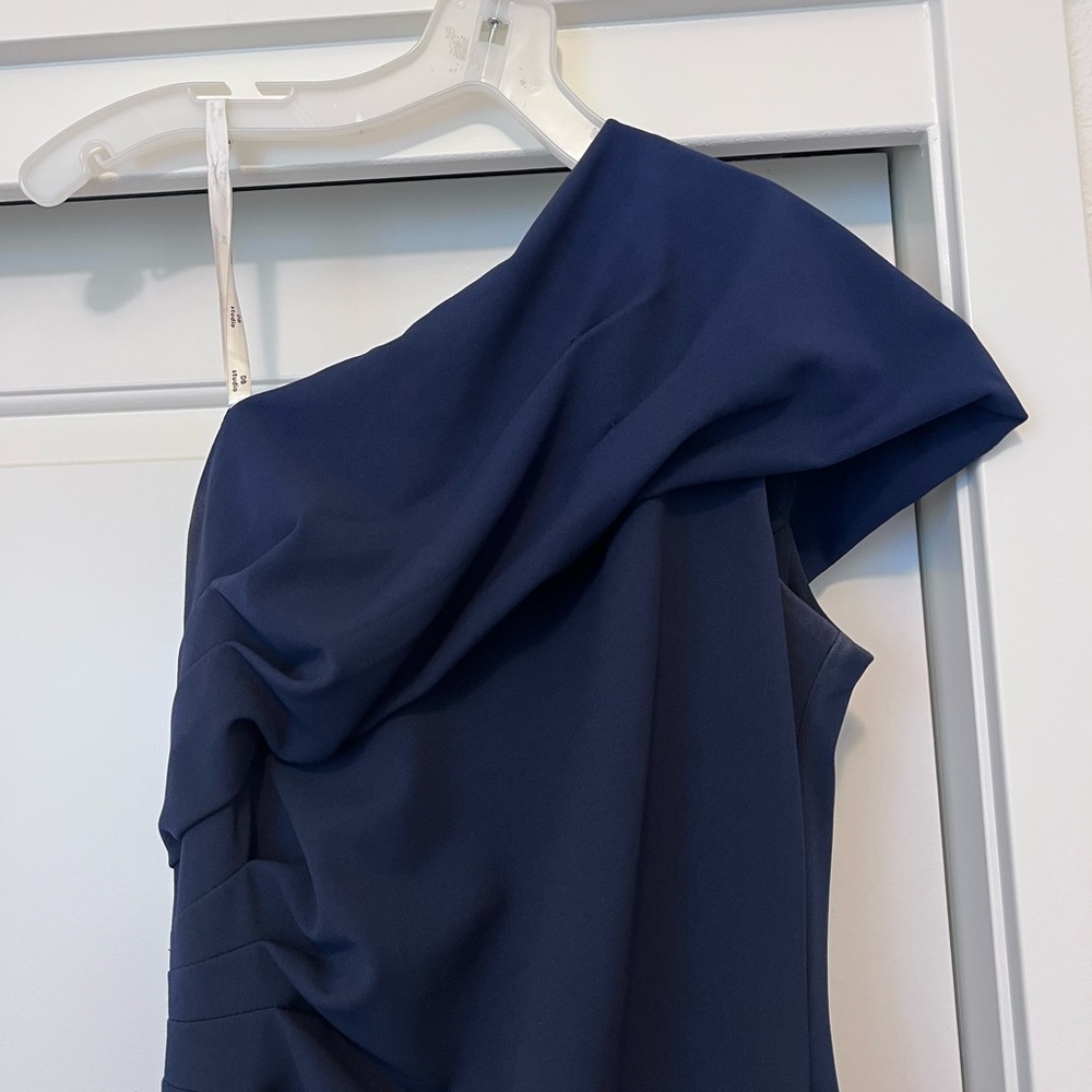 David’s Bridal Elegant Navy Blue One-Shoulder Bridesmaid Dress